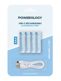 باتری شارژی نیم قلمی مدل Powerology - AAA USB